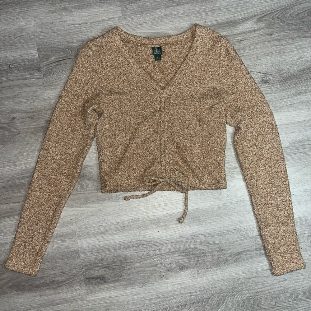 Wild Fable V-Neck Crop Sweater Soft LongSleeve with Tie Front Women’s Medium